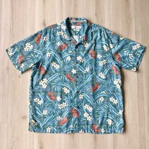 Tommy Bahama IslandZone Silk Blend Camp Shirt Green Bamboo Floral XL